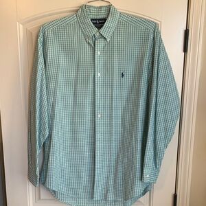 Ralph Lauren Men's Green and Blue Plaid Button-Down Shirt